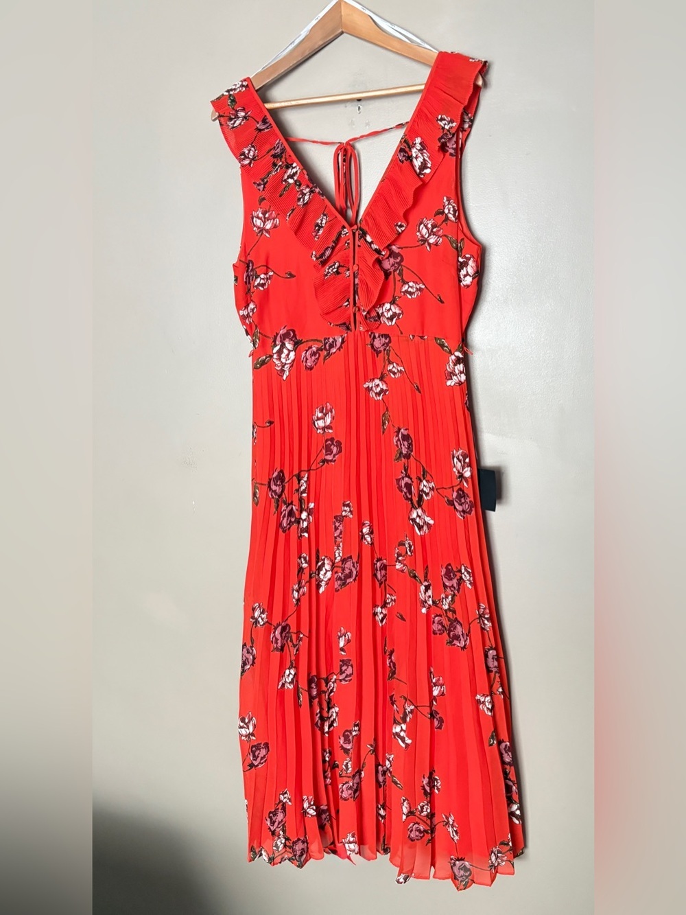 Lulus orange red maxi dress floral summer wedding pleated romantic floral XL EUC - Picture 10 of 16